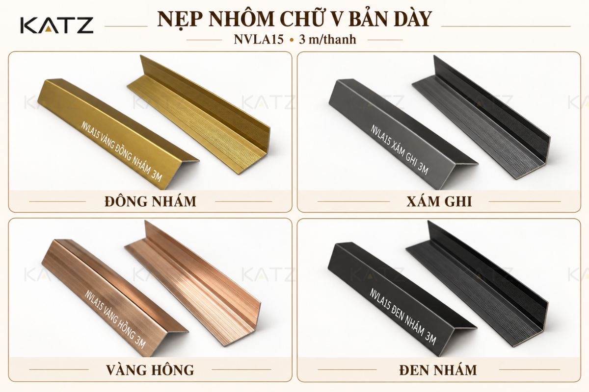 Bản màu sắc thanh nhôm chữ V15 bản dày tại Katz