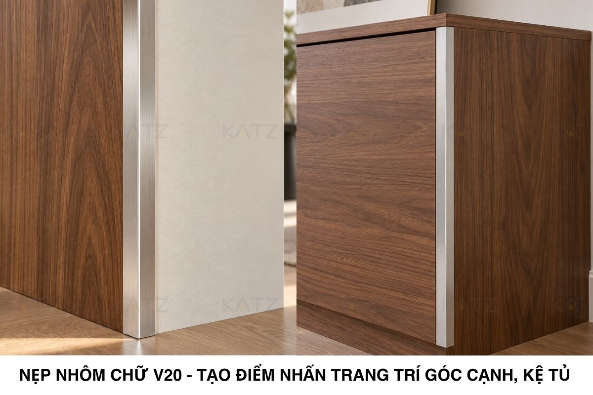 Nẹp nhôm chữ V NVL20 trang trí và bảo vệ cho các góc cạnh 