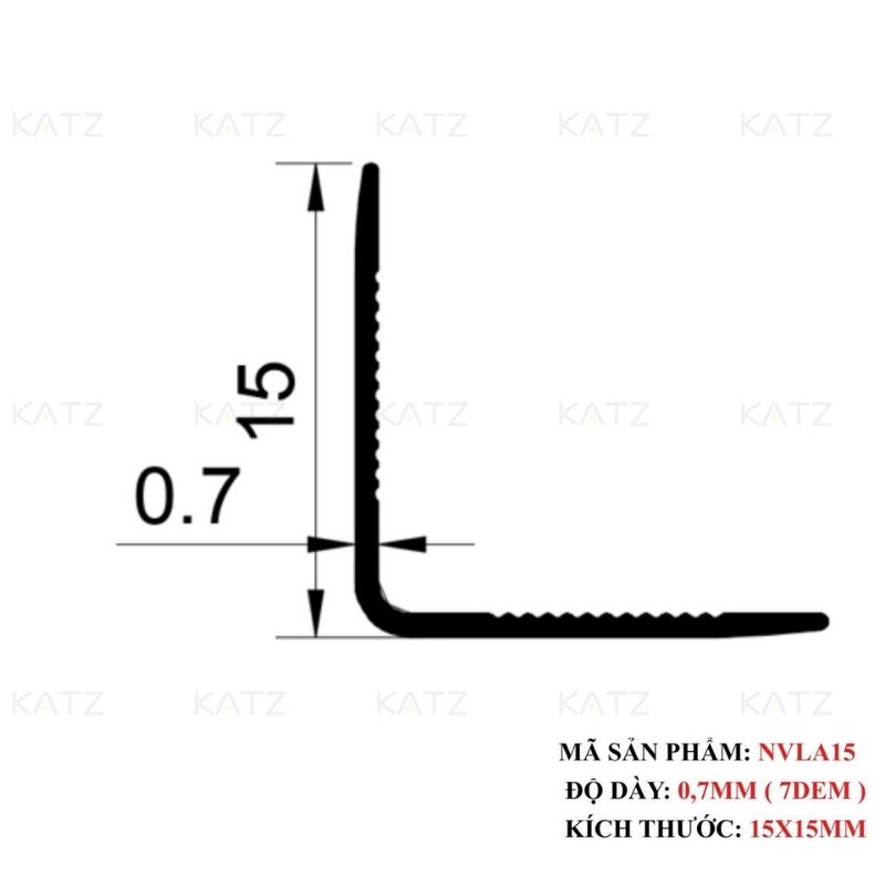 Thông số mặt cắt nẹp nhôm chữ V15mm bản dày - NVLA15