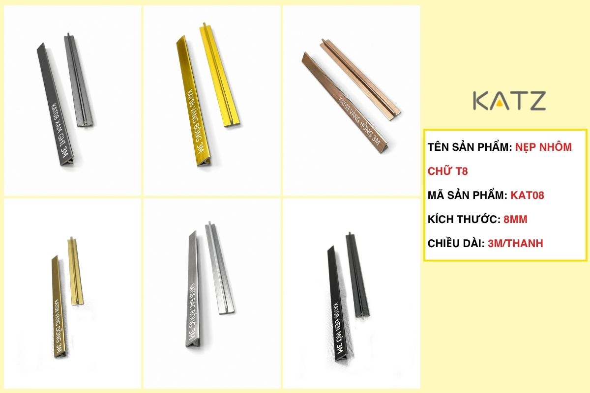 Nẹp nhôm chữ T8 - KAT08 phù hợp với nhà phố, căn hộ, văn phòng, showroom và cửa hàng