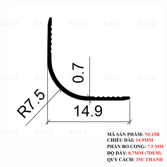 Nẹp nhôm góc bo tròn NL15R