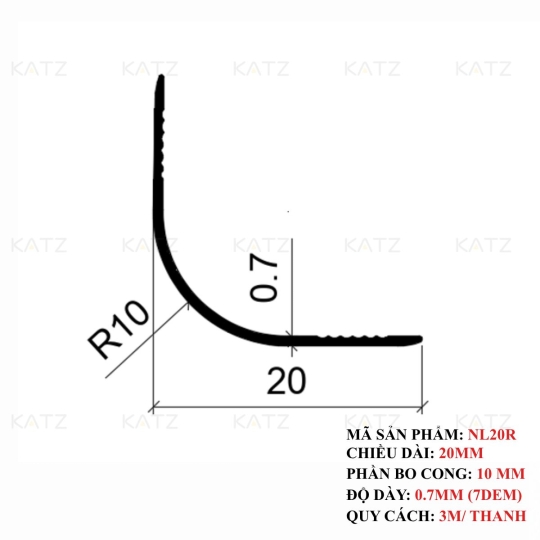 Nẹp nhôm góc bo tròn NL20R
