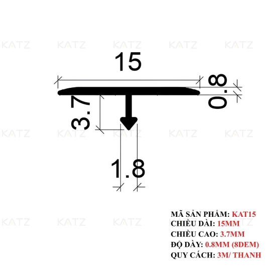 Nẹp Nhôm Chữ T - KAT15 (15mm)