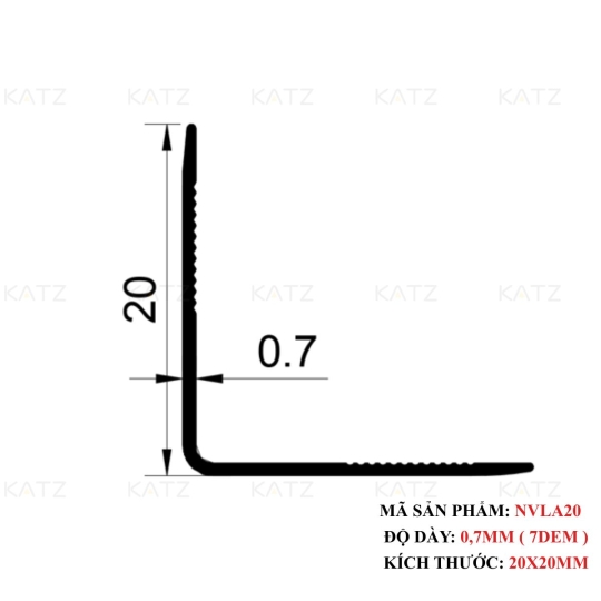 Nẹp nhôm chữ V20mm bản dày- NVLA20
